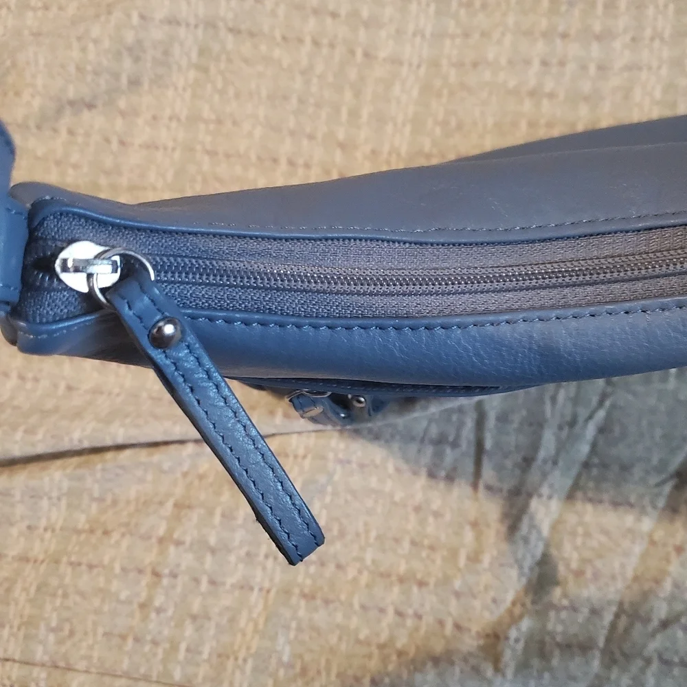 Great American Leatherworks Blue Grey Granada Double Top Zip Shoulder Bag - Picture 5 of 9